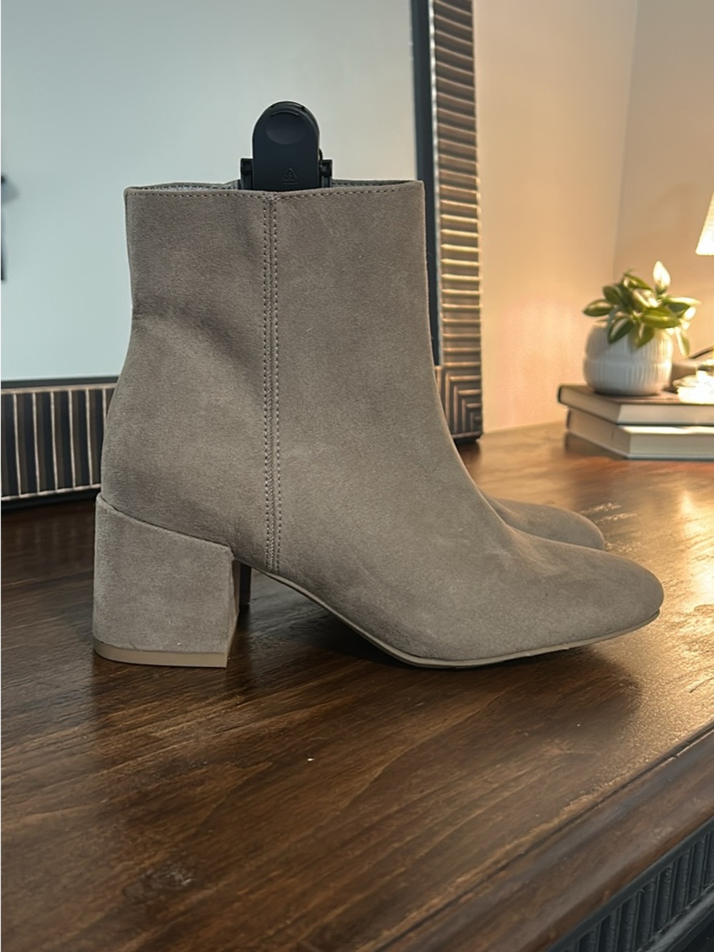 Women's Taupe Suede Block Heel Ankle Boots